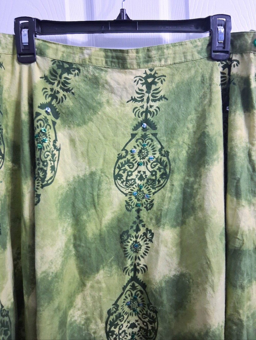 ACMS Circle Skirt Green Cotton Boho Sequins India - Picture 8 of 10